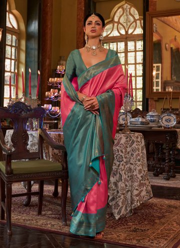 Kanjivaram Silk Designer Saree in Pink Enhanced with Woven