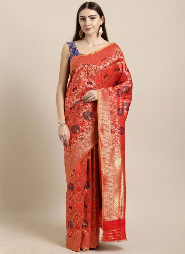 Kanjivaram Silk Traditional Saree in Red Enhanced with Woven