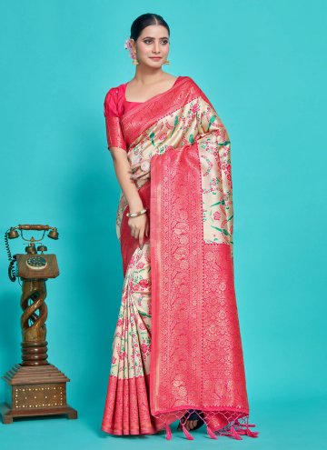 Kanjivaram Silk Trendy Saree in Cream Enhanced with Woven