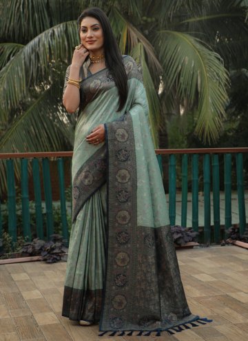 Kanjivaram Silk Trendy Saree in Sea Green Enhanced with Woven