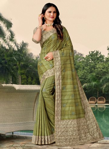 Katha Tussar Silk Green Classic Designer Saree