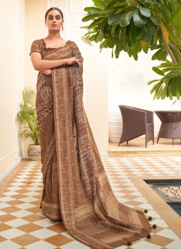 Khadi Classic Designer Saree in Brown Enhanced wit