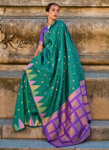 Khadi Classic Designer Saree in Green Enhanced with Woven