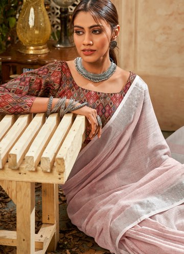Khadi Classic Designer Saree in Pink Enhanced with Digital Print