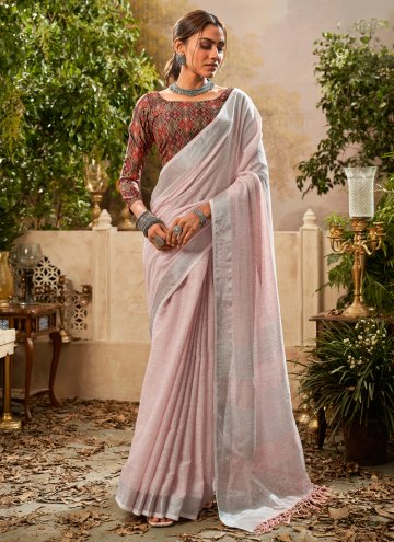 Khadi Classic Designer Saree in Pink Enhanced with