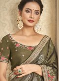 Khadi Contemporary Saree in Green Enhanced with Embroidered - 2