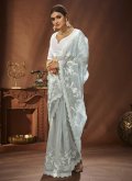 Khadi Contemporary Saree in Grey Enhanced with Embroidered - 2