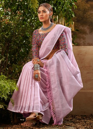 Khadi Trendy Saree in Pink Enhanced with Digital Print