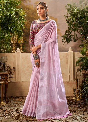 Khadi Trendy Saree in Pink Enhanced with Digital P
