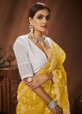 Khadi Trendy Saree in Yellow Enhanced with Embroidered - 1