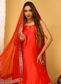 Lace Art Silk Red Palazzo Suit - 1