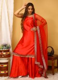 Lace Art Silk Red Palazzo Suit - 3