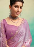 Lavender Chiffon Satin Border Designer Saree - 1