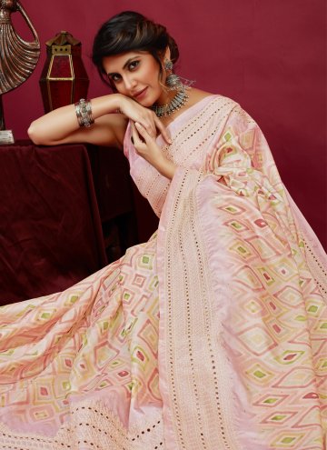 Lavender Classic Designer Saree in Cotton Silk with Chikankari Work