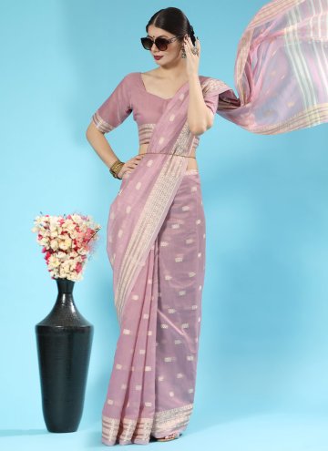Lavender Classic Designer Saree in Cotton  with Ch