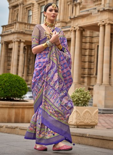 Lavender Classic Designer Saree in Silk with Print