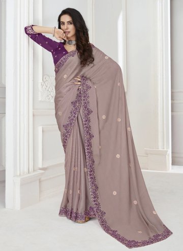 Lavender color Chiffon Classic Designer Saree with