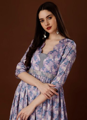 Lavender color Chiffon Satin Party Wear Kurti with Hand Work