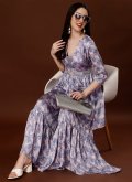 Lavender color Chiffon Satin Party Wear Kurti with Hand Work - 2