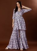 Lavender color Chiffon Satin Party Wear Kurti with Hand Work - 3