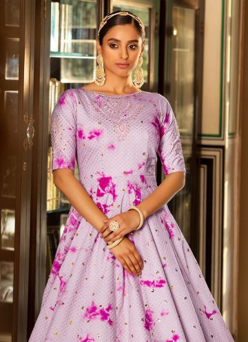 Lavender color Embroidered Cotton  Designer Gown