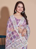 Lavender color Embroidered Net Trendy Saree - 1
