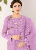 Lavender color Embroidered Organza Trendy Salwar Suit - 1