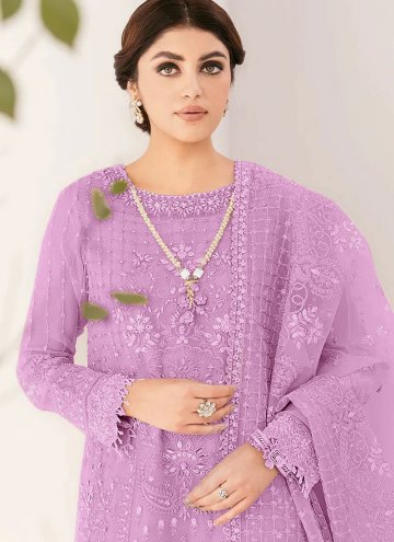 Lavender color Embroidered Organza Trendy Salwar Suit