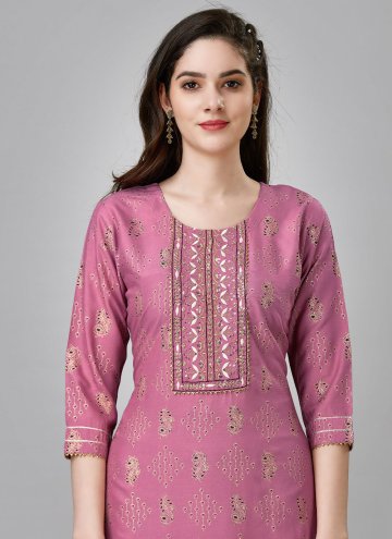 Lavender color Embroidered Rayon Party Wear Kurti