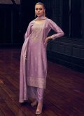 Lavender color Embroidered Silk Pakistani Suit - 1