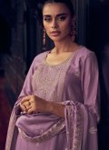 Lavender color Embroidered Silk Pakistani Suit - 2