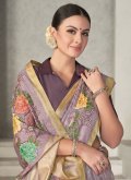 Lavender color Embroidered Tussar Silk Trendy Saree - 1