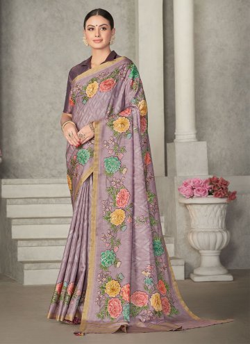 Lavender color Embroidered Tussar Silk Trendy Sare
