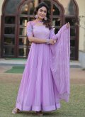 Lavender color Faux Georgette Designer Gown with Embroidered - 2