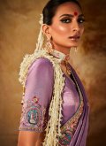 Lavender color Kanjivaram Silk Designer Saree with Embroidered - 1
