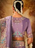 Lavender color Kanjivaram Silk Designer Saree with Embroidered - 2