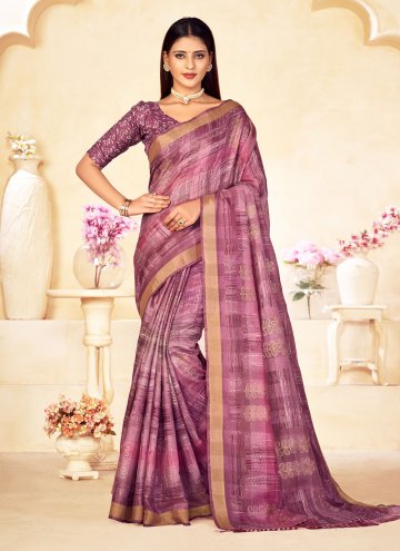 Lavender color Linen Designer Saree with Printed