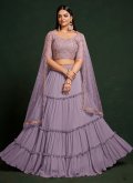 Lavender color Net Long Choli Lehenga with Embroidered - 3