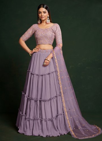 Lavender color Net Long Choli Lehenga with Embroidered