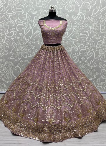 Lavender color Net Trendy Lehenga Choli with Embroidered