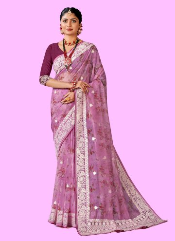 Lavender color Organza Classic Designer Saree with