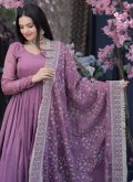 Lavender color Plain Work Silk Trendy Salwar Kameez - 3