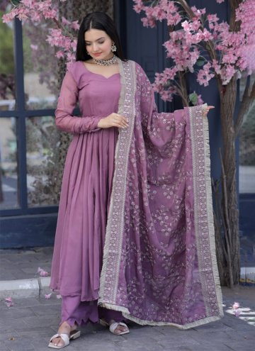 Lavender color Plain Work Silk Trendy Salwar Kameez