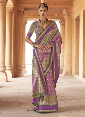 Lavender color Silk Contemporary Saree with Patola Print