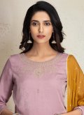 Lavender color Silk Salwar Suit with Embroidered - 1