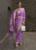 Lavender color Woven Chinon Designer Saree - 1