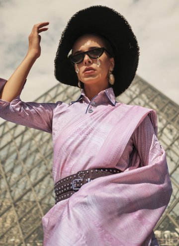Lavender color Woven Handloom Silk Contemporary Saree