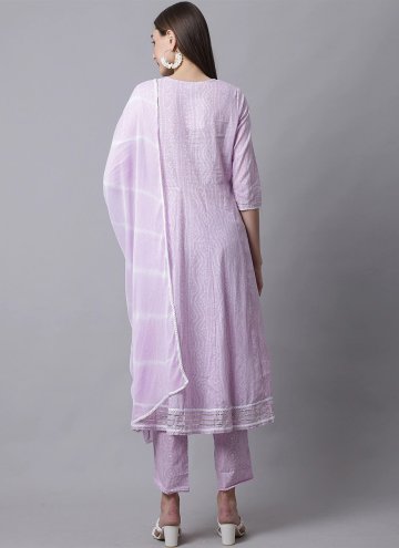 Lavender Cotton  Embroidered Pant Style Suit for Festival