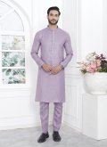 Lavender Cotton  Fancy work Kurta Pyjama for Engagement - 1