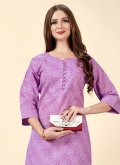 Lavender Cotton  Printed Party Wear Kurti for Casual - 2